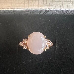 Pink Chalcedony Gold Plated Sterling Silver Ring CZ Accents Size 8 Made In China